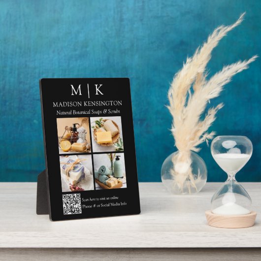 モノグラムまたはロゴの追加ビジネスQRコード4写真 フォトプラーク (側面)