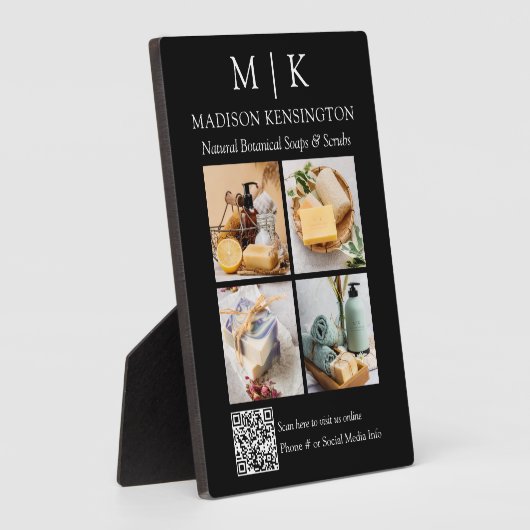 モノグラムまたはロゴの追加ビジネスQRコード4写真 フォトプラーク (側面)