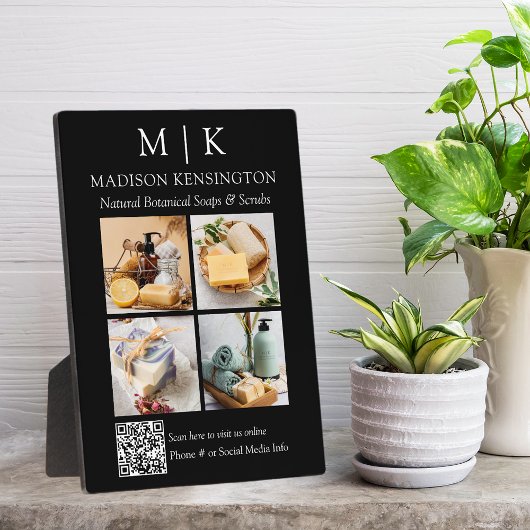 モノグラムまたはロゴの追加ビジネスQRコード4写真 フォトプラーク