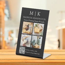 モノグラムまたはロゴの追加ビジネスQRコード4写真 台座サイン