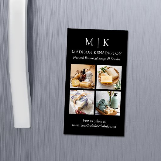 モノグラムまたはロゴの追加4枚の写真 マグネット名刺