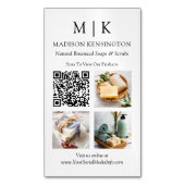 モノグラムまたはロゴの追加QRコード3写真 マグネット名刺 (正面縦)