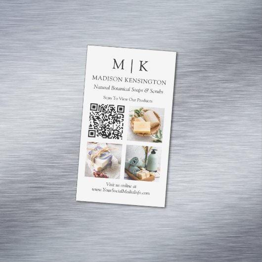 モノグラムまたはロゴの追加QRコード3写真 マグネット名刺 (インサイチュ)