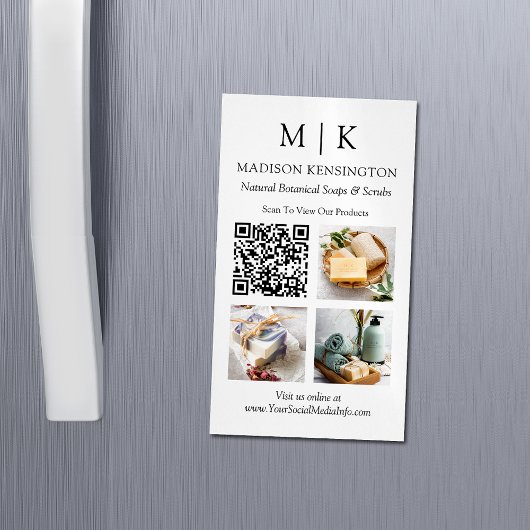 モノグラムまたはロゴの追加QRコード3写真 マグネット名刺