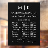 モノグラムまたはロゴを追加可能な営業時間ステッカー（ブラック） ウィンドウサイン (シート2)