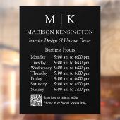 モノグラムまたはロゴを追加 ビジネスアワー QRコード ブラック ウィンドウサイン (シート2)