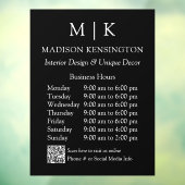 モノグラムまたはロゴを追加 ビジネスアワー QRコード ブラック ウィンドウサイン (シート3)