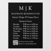 モノグラムまたはロゴを追加 ビジネスアワー QRコード ブラック ウィンドウサイン (シート)