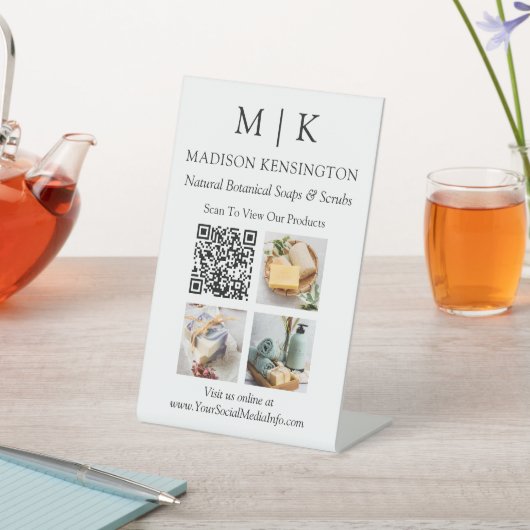 モノグラムまたはロゴビジネスの追加QRコードの写真 台座サイン (インサイチュ)