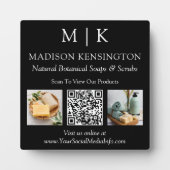 モノグラムまたはロゴビジネスの追加QRコード写真ブラック フォトプラーク (正面)