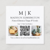 モノグラムまたはロゴビジネスの追加QRコード2写真 スクエア名刺 (正面)