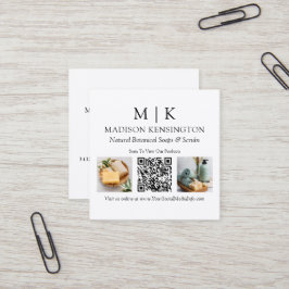 モノグラムまたはロゴビジネスの追加QRコード2写真 スクエア名刺