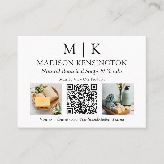 モノグラムまたはロゴビジネスの追加QRコード2写真 名刺 (正面)