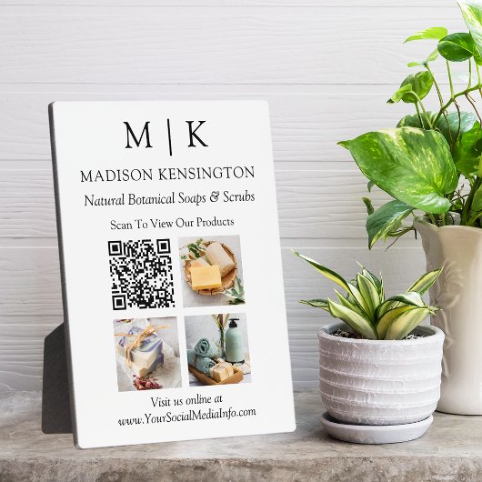 モノグラムまたはロゴビジネスの追加QRコード3写真 フォトプラーク