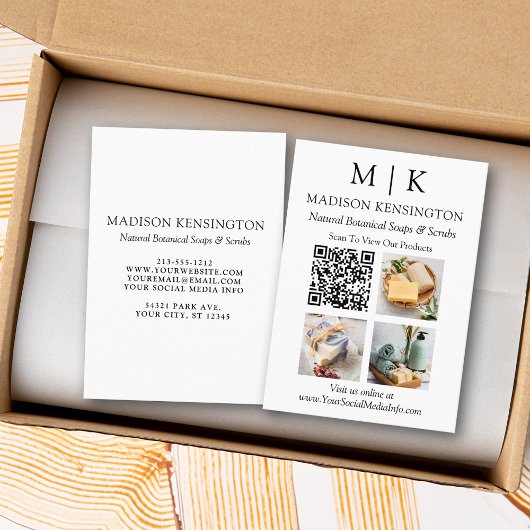 モノグラムまたはロゴビジネスの追加QRコード3写真 名刺