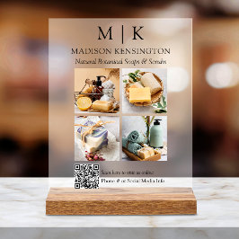 モノグラムまたはロゴビジネスの追加QRコード4写真 アクリルサイン