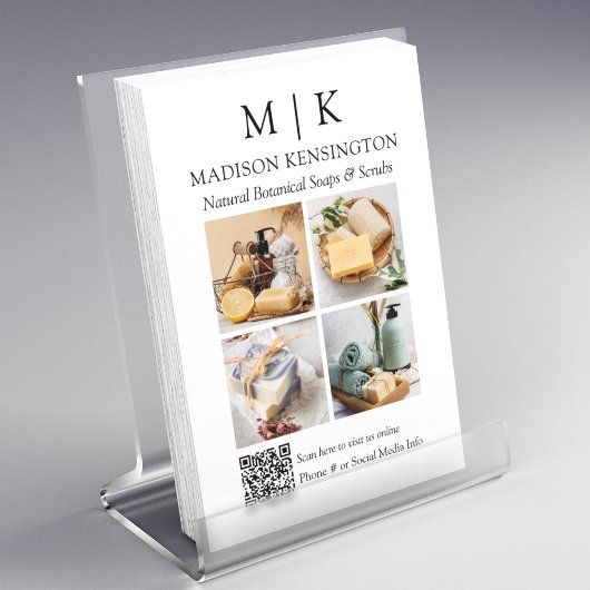 モノグラムまたはロゴビジネスの追加QRコード4写真 チラシ