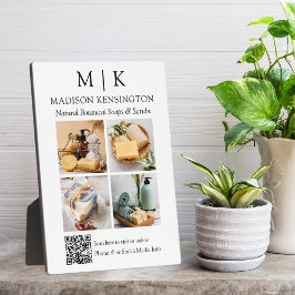 モノグラムまたはロゴビジネスの追加QRコード4写真 フォトプラーク