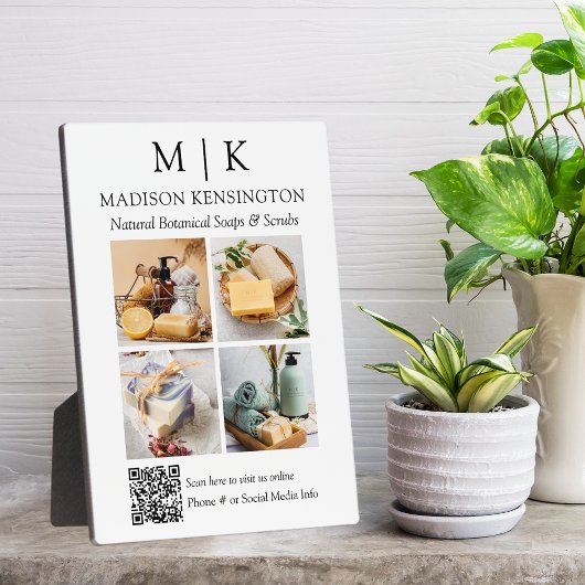 モノグラムまたはロゴビジネスの追加QRコード4写真 フォトプラーク