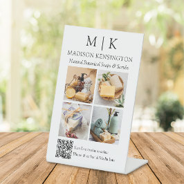 モノグラムまたはロゴビジネスの追加QRコード4写真 台座サイン