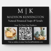 モノグラムまたはロゴビジネスの追加QR 2写真ブラック フォトプラーク (正面)