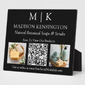 モノグラムまたはロゴビジネスの追加QR 2写真ブラック フォトプラーク (側面)