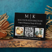 モノグラムまたはロゴビジネスの追加QR 2写真ブラック フォトプラーク (側面)