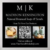 モノグラムまたはロゴビジネスの追加QR 2写真ブラック ポスター (正面)