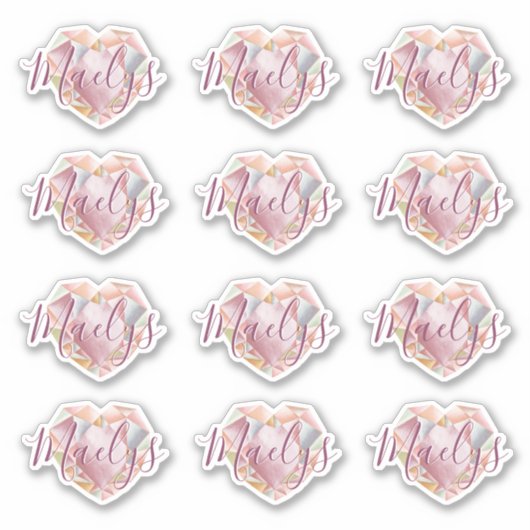 モノグラムまたは名前を追加かわいい赤面ピンクハートダイヤモンド シール (正面)