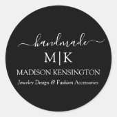 モノグラムまたは追加ロゴ手作りビジネスブラック ラウンドシール (正面)