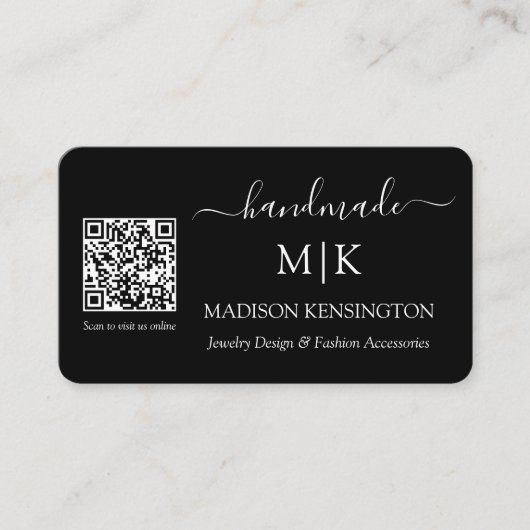 モノグラムまたは追加ロゴ手作りビジネスQRカード 名刺 (正面)