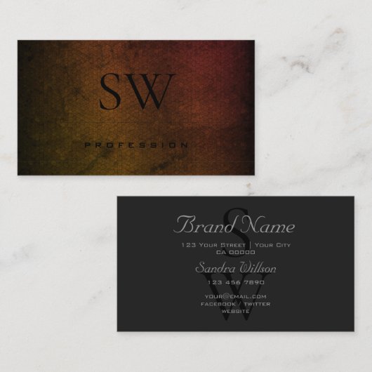 モノグラムを使用した濃い灰色のオレンジ色のグラデーション 名刺 (正面/裏面)