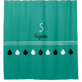 モノグラムを含む黒カスタム白の雨滴 シャワーカーテン (正面)