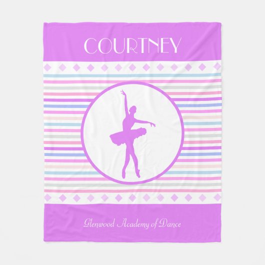 モノグラムを持つ横のストライプなバレリーナのダンサー フリースブランケット (正面)