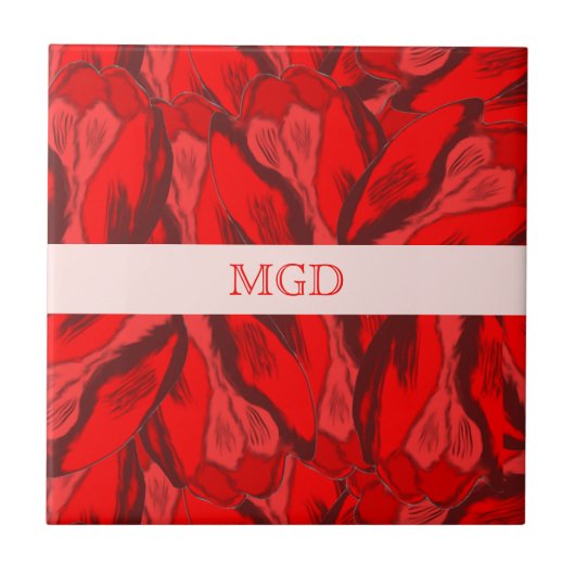 モノグラムを持つ赤いチューリップのアールヌーボーの豊富さ タイル (正面)