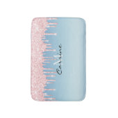 モノグラムアイスブルーメタリックピンクグリッター滴下 バスマット (正面縦)