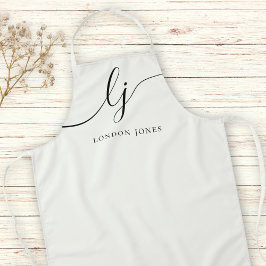 モノグラムアイボリーモダンミニマルエレガントリストスクリプト エプロン