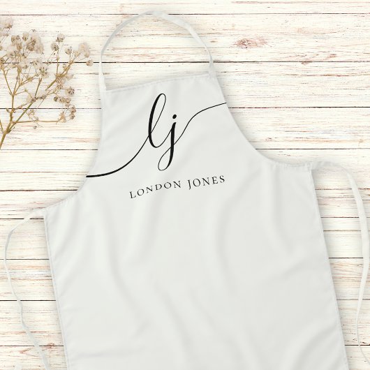 モノグラムアイボリーモダンミニマルエレガントリストスクリプト エプロン