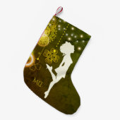 モノグラムアイリッシュダンスケルト色のクローバーとライト スモールクリスマスストッキング (正面 (吊り時))