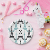 モノグラムアクアシックエッフェルタワーパターン ペーパープレート (パーティー)