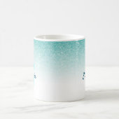 モノグラムアクアブルーグリッターグラデーショングラム コーヒーマグカップ (中央)