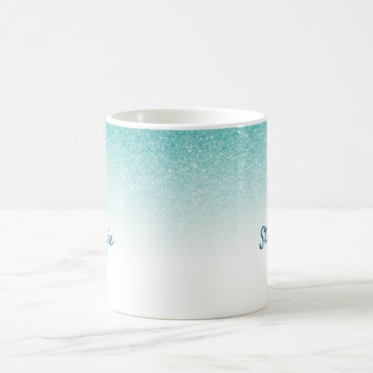 モノグラムアクアブルーグリッターグラデーショングラム コーヒーマグカップ (中央)