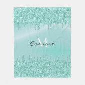 モノグラムアクアブルードリッピンググリッターメタリック名 フリースブランケット (正面)