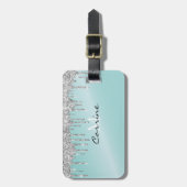 モノグラムアクアブルー+シルバー滴下グリッターアイシング ラゲッジタグ (正面縦)