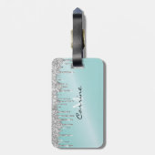 モノグラムアクアブルー+シルバー滴下グリッターアイシング ラゲッジタグ (裏面縦)