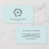 モノグラムアクアブルー&ブラックフローラリース 名刺 (正面/裏面)