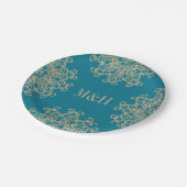 モノグラムアクアマリンと金ゴールドインディアン結婚スタイル ペーパープレート (アングル)