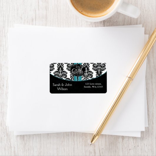 モノグラムアクア差出人住所ラベル ラベル (インサイチュ)