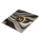 モノグラムアゲート白黒金ゴールド タイル (側面)