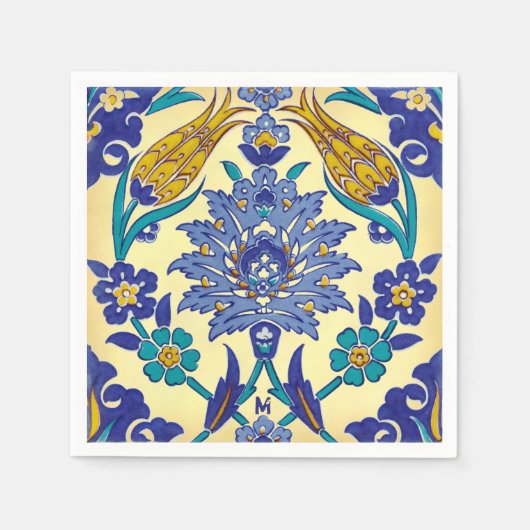 モノグラムアズレジョセラミックスタイルヴィンテージオーナメント スタンダードカクテルナプキン (正面)